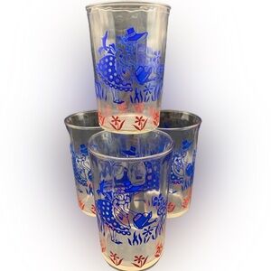 Vintage Hazel Atlas Old School Amish Girl Watering Crops Glass Lot Set of 4